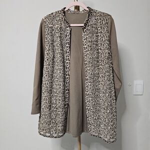 Chico's Women's Long Sleeve Leopard Mesh Soft Taupe Duster Jacket Size Est 1/M